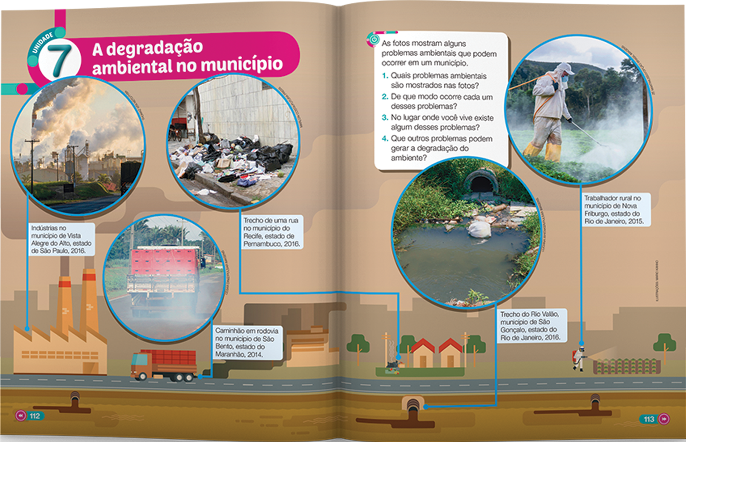 Imagem das páginas de abertura de um capítulo do livro de Geografia do Projeto Buriti