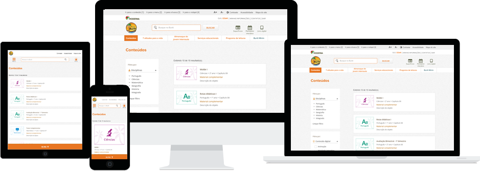 Tablet, PC, Notebook e Smartphone mostrando o conteúdo digital disponível no site