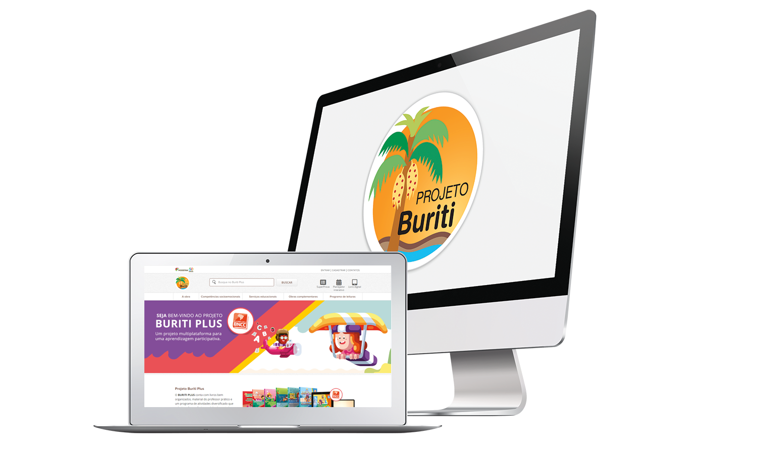 Computadores com imagem do site Buriti Plus